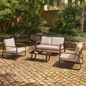 imageEAST OAK 4Piece Patio Furniture Set Outdoor Patio Set 47inch Removable ampamp Washable Deep Seating Cushion Outside Conversation Sets GrayAlexanderapricot