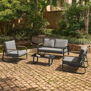 imageEAST OAK 4Piece Patio Furniture Set Outdoor Patio Set 47inch Removable ampamp Washable Deep Seating Cushion Outside Conversation Sets GrayAlexandergray
