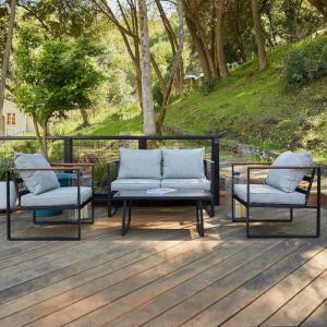 imageEAST OAK 4Piece Patio Furniture Set Outdoor Patio Set 47inch Removable ampamp Washable Deep Seating Cushion Outside Conversation Sets GrayCourtyardblack  Light Grey