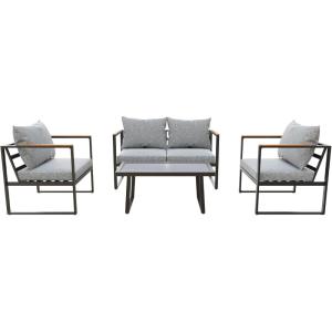 imageEAST OAK 4Piece Patio Furniture Set with Thick Cushions 2025 Coast Patio Conversation Set4 Seats Waterproof Outdoor Patio Set with Rattan Armrests Loveseat and Coffee Table for Backyard GreyBlack  Light Grey
