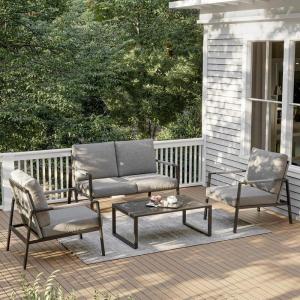 imageEAST OAK 4Piece Patio Furniture Set with Thick Cushions 2025 Coast Patio Conversation Set4 Seats Waterproof Outdoor Patio Set with Rattan Armrests Loveseat and Coffee Table for Backyard GreyGrey