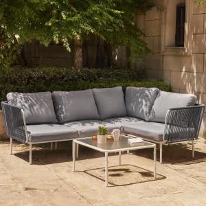 imageEAST OAK 5Piece Montauk Modular Patio Furniture Set Outdoor Corner Sofa with Cushion and Glass Coffee Table Modern Patio Conversation Set for Garden Backyard and Porch Beige ampamp GreyDove Grey