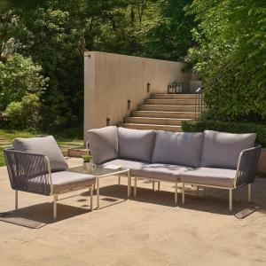 imageEAST OAK 5Piece Montauk Modular Patio Furniture Set Outdoor Corner Sofa with Cushion and Glass Coffee Table Modern Patio Conversation Set for Garden Backyard and Porch Beige ampamp GreyGrey