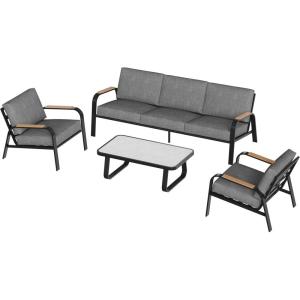 imageEAST OAK 5Seat Patio Furniture Set 4Piece Outdoor Conversation Set with Coffee TableWaterproof Outdoor Patio Furniture with Thick Cushions for Garden and Yard Creamy ApricotGrey