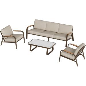 imageEAST OAK 5Seat Patio Furniture Set 4Piece Outdoor Conversation Set with Coffee TableWaterproof Outdoor Patio Furniture with Thick Cushions for Garden and Yard Creamy ApricotApricot