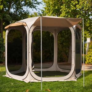 imageEAST OAK 66 FT Pop Up Canopy Tent with Mesh  Outdoor Screen House with 4 Sunshades  Instant Canopy with Portable Carry Bag  Gazebo Tent for Camping Patio and Beach  Beige1010 FT