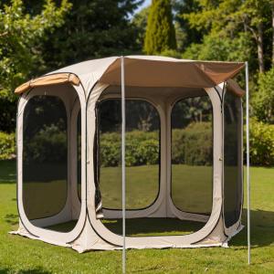imageEAST OAK 66 FT Pop Up Canopy Tent with Mesh  Outdoor Screen House with 4 Sunshades  Instant Canopy with Portable Carry Bag  Gazebo Tent for Camping Patio and Beach  Beige1212 FT