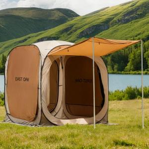 imageEAST OAK 66 FT Pop Up Canopy Tent with Mesh  Outdoor Screen House with 4 Sunshades  Instant Canopy with Portable Carry Bag  Gazebo Tent for Camping Patio and Beach  Beige66 FT