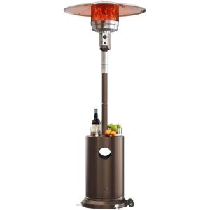 imageEAST OAK Antirust 50000 BTU Patio Heater for Outdoor Use With DoubleLayer Stainless Steel Burner Table Design and Wheels Propane Patio Heater for Home and Commercial Stainless SteelBrown