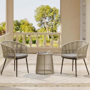 imageEAST OAK Breezeway Patio Furniture Set 3Piece Outside Bistro Set Handwoven Rattan Wicker Chairs with Waterproof Cushions Tempered Glass Table Outdoor Conversation Set for Porch Coffee ampamp BeigeBrown  Grey