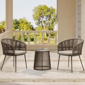 imageEAST OAK Breezeway Patio Furniture Set 3Piece Outside Bistro Set Handwoven Rattan Wicker Chairs with Waterproof Cushions Tempered Glass Table Outdoor Conversation Set for Porch Coffee ampamp BeigeCoffee  Beige