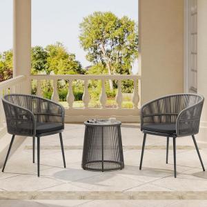 imageEAST OAK Breezeway Patio Furniture Set 3Piece Outside Bistro Set Handwoven Rattan Wicker Chairs with Waterproof Cushions Tempered Glass Table Outdoor Conversation Set for Porch Coffee ampamp BeigeGray  Dark Gray
