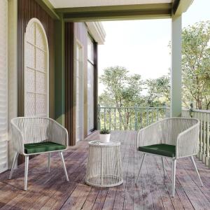 imageEAST OAK Breezeway Patio Furniture Set 3Piece Outside Bistro Set Handwoven Rattan Wicker Chairs with Waterproof Cushions Tempered Glass Table Outdoor Conversation Set for Porch Coffee ampamp BeigeUpgraded Ivory  Jungle Green
