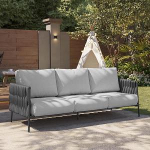 imageEAST OAK Life Chatter Patio Furniture Set Outdoor Furniture Corner Sofa Set with Round Coffee Table 5 Seats Sofa Deep Seating with Thick ampamp Washable Cushions Earth Black ampamp Misty GreyEarth Black  Misty Grey