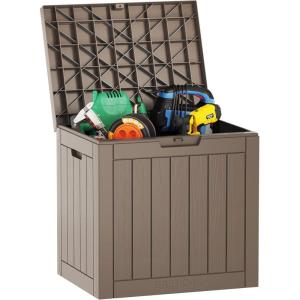 imageEAST OAK Outdoor Storage Box 120 Gallon Deck Box with Stainless Steel Rods Large Resin Storage Bin for Patio Cushions Garden Tools Waterproof and UV Resistant Lockable GreyBrown