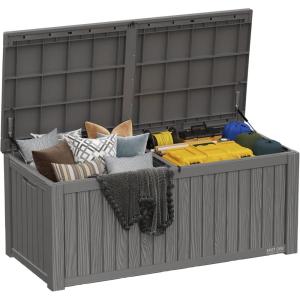 imageEAST OAK Outdoor Storage Box 150 Gallon Deck Box Large Resin Storage Bin for Patio Cushions Gardening Tools Lockable Waterproof and UV Resistant Grey