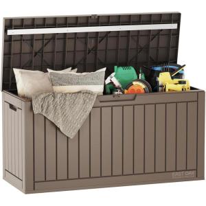 imageEAST OAK Outdoor Storage Box 60 Gallon Deck Box Indoor and Outdoor Use Waterproof Resin Storage Bin for Patio Cushions Gardening Tools Lockable UV Resistant GreyBrown