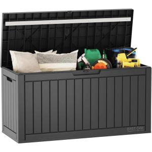 imageEAST OAK Outdoor Storage Box 60 Gallon Deck Box Indoor and Outdoor Use Waterproof Resin Storage Bin for Patio Cushions Gardening Tools Lockable UV Resistant GreyBlack
