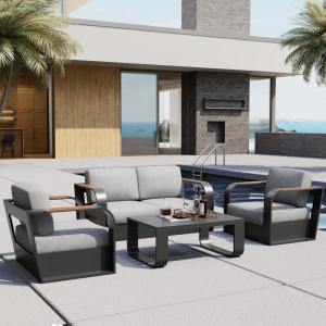 imageEAST OAK Signature 3 Pieces Patio Furniture SetAluminum Outdoor Furniture Deep Seating Outdoor Patio Set with Sofa and Coffee TableModern Conversation Set for Porch and BalconyDark GreyDark Grey