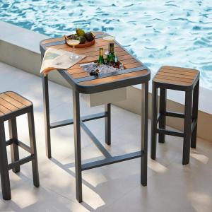 imageEAST OAK Signature 3Piece Outdoor Bar Set Patio Table and Chairs with Teak and Aluminum Outdoor Patio Furniture for 2 Outdoor High Top Table and Chairs Set for Garden Backyard and Pool Dark Grey3Piece Bar Table  Tools