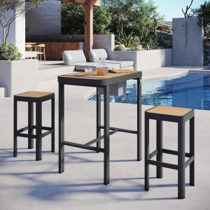 imageEAST OAK Signature 3Piece Outdoor Bar Set Patio Table and Chairs with Teak and Aluminum Outdoor Patio Furniture for 2 Outdoor High Top Table and Chairs Set for Garden Backyard and Pool Dark Grey3Piece Dining Set