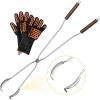 imageEAST OAK 2 in 1 Fire Pit Tongs and Hook 36 Poker Firepit Tools for Wood Fireplaces Bonfires Outdoor Fire Rings Patio and Camping Accessories with 13quot Heat Resistant Gloves 304 Stainless SteelFire Pit Tongs  Hook