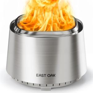 imageEAST OAK Camber Smokeless Fire Pit 21 Firepits for Outside Patio 304 Stainless Steel Wood Burning Fireplaces Portable Outdoor Bonfire Pit with Poker Stand ampamp Removable Ash Pan for Camping Silvery