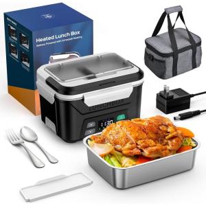 imageEAST OAK Cordless Electric Lunch Box for Adults Heated Lunch Box Battery Powered with Automatic Heating 55 Cups Portable Food Warmer with Insulated Carry BagBlack  Singlelayer Bag