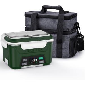 imageEAST OAK Cordless Electric Lunch Box for Adults Heated Lunch Box Battery Powered with Automatic Heating 55 Cups Portable Food Warmer with Insulated Carry BagGreen  Doublelayer Bag