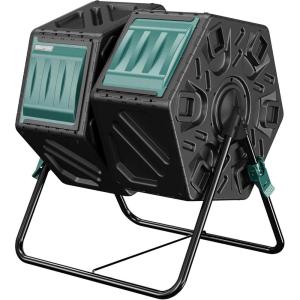 imageEAST OAK Dual Chamber Outdoor Compost Tumbler 2  185 Gallon Compost Bin Rotating Composter with Aeration and Locking System for Garden Kitchen Yard37 Gallon
