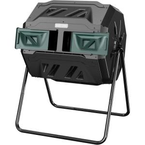 imageEAST OAK Dual Chamber Outdoor Compost Tumbler 2  185 Gallon Compost Bin Rotating Composter with Aeration and Locking System for Garden Kitchen Yard43 Gallon