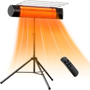 imageEAST OAK Electric Outdoor Indoor Heater 1500W Patio Infrared Heater with Adjustable Standing IP55 Waterproof Wall Mounted with 3 Heat Levels and Tipover ampamp Overheating Protection 2024 UpgradeBlack2024