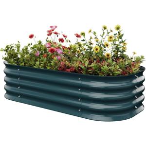 imageEAST OAK Galvanized Raised Garden Bed Kit 4 x 2 x 1ft Oval Metal Planter Boxes Outdoor with AntiRust Coating Sturdy Raised Garden Bed for Water Trough Vegetables Gardening Whisper WhiteEmerald Green