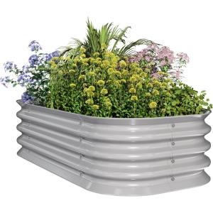 imageEAST OAK Galvanized Raised Garden Bed Kit 4 x 2 x 1ft Oval Metal Planter Boxes Outdoor with AntiRust Coating Sturdy Raised Garden Bed for Water Trough Vegetables Gardening Whisper WhiteMisty Grey