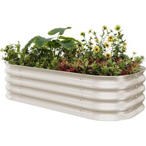 imageEAST OAK Galvanized Raised Garden Bed Kit 4 x 2 x 1ft Oval Metal Planter Boxes Outdoor with AntiRust Coating Sturdy Raised Garden Bed for Water Trough Vegetables Gardening Whisper WhiteWhisper White