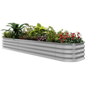 imageEAST OAK Raised Garden Bed Kits Galvanized Raised Bed for Gardening Vegetables Flowers 8 x 2 x 1ft Metal Raised Planter Bed for Water Trough Garden Boxes and Metal Planters Outdoor Emerald GreenMisty Grey