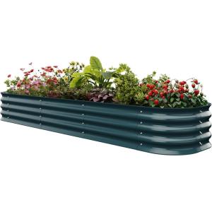 imageEAST OAK Raised Garden Bed Kits Galvanized Raised Bed for Gardening Vegetables Flowers 8 x 2 x 1ft Metal Raised Planter Bed for Water Trough Garden Boxes and Metal Planters Outdoor Emerald GreenEmerald Green