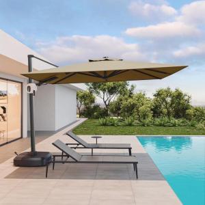 imageEAST OAK and FlameampampShade Patio Umbrella 10ft Square Outdoor Umbrella Large Offset Cantilever Umbrella with 360 Rotation Heavy Duty Windproof and UV Resistant Double Top Umbrella for Pool and Deck Night BlueTan