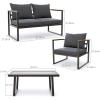 imageEAST OAK Patio Furniture Set 4Piece Outdoor Patio Set with Sofa Removable ampamp Washable Deep Seating Cushion Tempered Glass Table Outside Patio Conversation Sets25 Upgraded Black ampamp Dark Grey