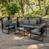 imageEAST OAK Patio Furniture Set 4Piece Outdoor Patio Set with Sofa Removable ampamp Washable Deep Seating Cushion Tempered Glass Table Outside Patio Conversation Sets25 Upgraded Black ampamp Dark Grey