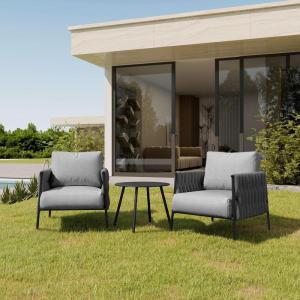 imageEAST OAK 3Piece Patio Furniture Set  Life Chatter 2Seat Outdoor Furniture  Deep Seating ampamp Coffee Tables  Waterproof ExtraThick Cushions  Porch Balcony ampamp Backyard  GreyMisty Grey