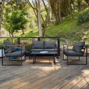 imageEAST OAK 4Piece Patio Furniture Set Outdoor Patio Set wRemovable ampamp Washable Deep Seating Cushion Outside Patio Conversation Sets for Backyard 25 Upgraded Black ampamp Misty GrayCourtyardblack  Dark Grey