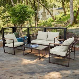 imageEAST OAK 4Piece Patio Furniture Set Outdoor Patio Set wRemovable ampamp Washable Deep Seating Cushion Outside Patio Conversation Sets for Backyard 25 Upgraded Black ampamp Misty GrayUpgraded Coffee  Beige