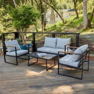 imageEAST OAK 4Piece Patio Furniture Set Outdoor Patio Set wRemovable ampamp Washable Deep Seating Cushion Outside Patio Conversation Sets for Backyard 25 Upgraded Black ampamp Misty GrayUpgraded Black  Light Grey