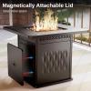 imageEAST OAK 32 Propane Fire Pit Table 50000 BTU Steel Gas FirePit for Outdoor Outside Patio Deck and Garden CSA Certified Fire Table with Magnetic Lid CoverStorage Basket and Lava Rock  BlackBlack