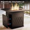imageEAST OAK 32 Propane Fire Pit Table 50000 BTU Steel Gas FirePit for Outdoor Outside Patio Deck and Garden CSA Certified Fire Table with Magnetic Lid CoverStorage Basket and Lava Rock  BlackBrown