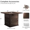 imageEAST OAK 32 Propane Fire Pit Table 50000 BTU Steel Gas FirePit for Outdoor Outside Patio Deck and Garden CSA Certified Fire Table with Magnetic Lid CoverStorage Basket and Lava Rock  BlackBrown