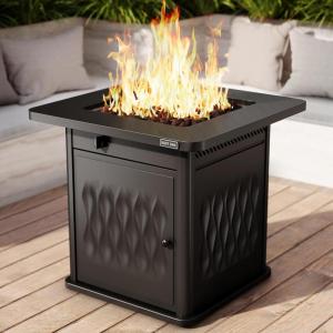 imageEAST OAK 32 Propane Fire Pit Table 50000 BTU Steel Gas FirePit for Outdoor Outside Patio Deck and Garden CSA Certified Fire Table with Magnetic Lid CoverStorage Basket and Lava Rock  BlackBlack