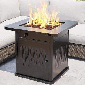 imageEAST OAK 32 Propane Fire Pit Table 50000 BTU Steel Gas FirePit for Outdoor Outside Patio Deck and Garden CSA Certified Fire Table with Magnetic Lid CoverStorage Basket and Lava Rock  BlackChocolate Coffee