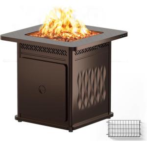 imageEAST OAK 32 Propane Fire Pit Table 50000 BTU Steel Gas FirePit for Outdoor Outside Patio Deck and Garden CSA Certified Fire Table with Magnetic Lid CoverStorage Basket and Lava Rock  BlackBrown